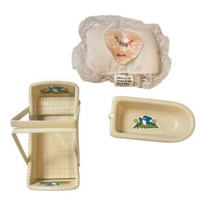 Vintage 1982 Meritus First Barbie's Baby 3 Piece Set Baby Basinet Tub Pillow